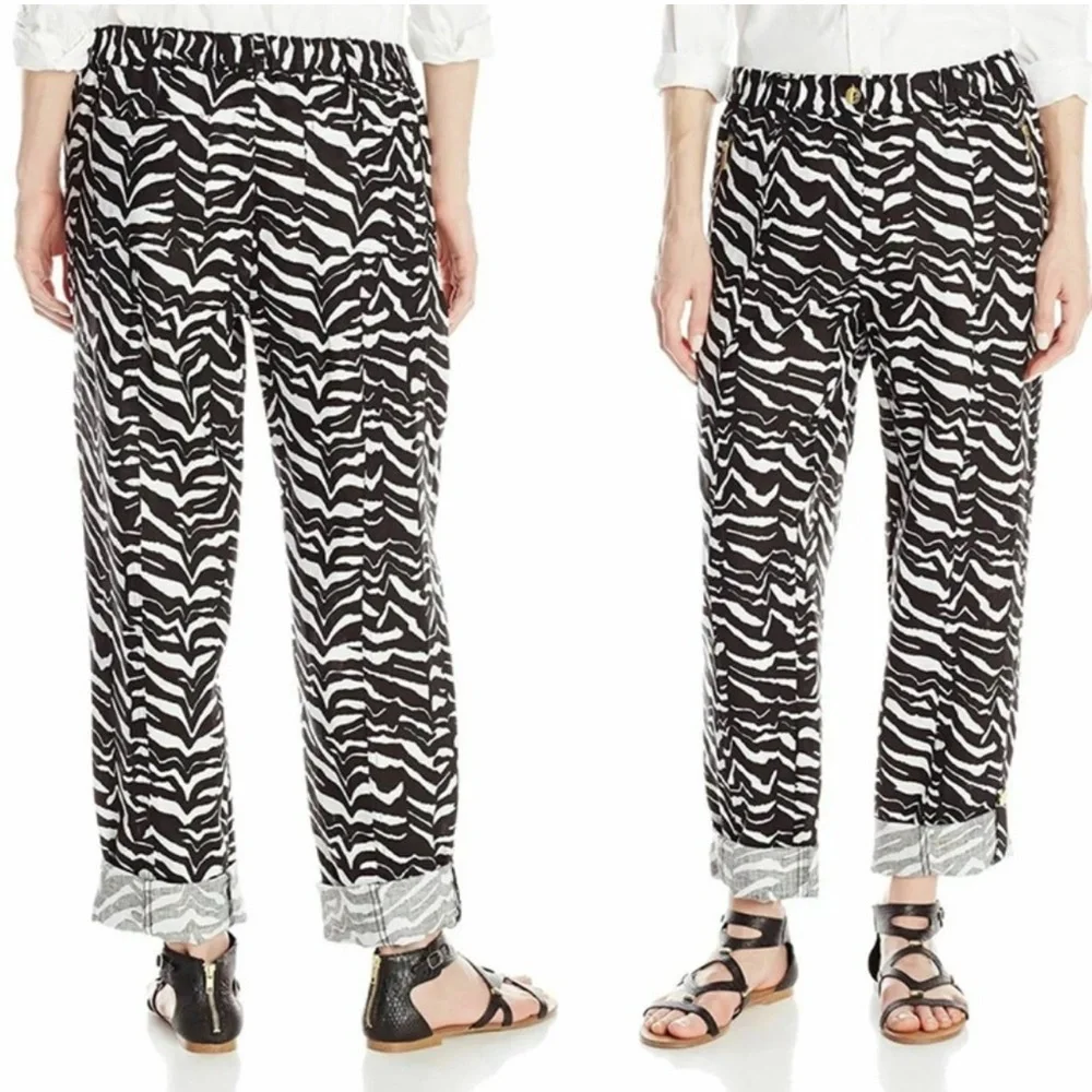 Calvin Klein Striped Linen Relaxed Straight Leg Pull-on Pants